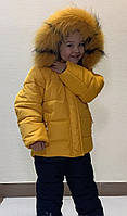 Детский зимний комбинезон на девочку с шикарным натуральным мехом размеры 86 92 98