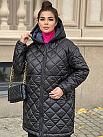 Жіноча куртка подовжена демісезонна осінь-зима великих розмірів 42-44, 46-48, 50-52, 54-56, 58-60 чорна