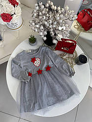 Сукня для дівчинки з полуничкою Сірий 7573, Сірий, Дівчинка, Весна Осінь, 74 см, 6/9 місяців