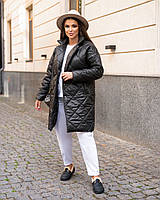 Женская куртка-пальто осень - зима на синтепоне больших размеров 46-48,50-52,54-56,58-60 черная