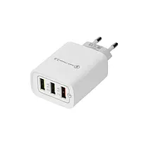 Мережевий зарядний пристрій на 3 гн.usb, 2А, білий
