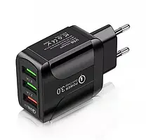 Мережевий зарядний пристрій на 3 гн.usb, qc3.0, чорний