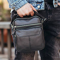 Мужская черная сумка-кроссбоди из натуральной кожи Tiding Bag M2237A