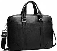 Кожаная  мужская черная сумка для документов  и ноутбука SHVIGEL 21511