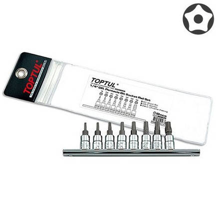 Набір біт TORX 5-гранні з отвором в головці 1/4" T8-T40 8шт TOPTUL GAAG0805, фото 1