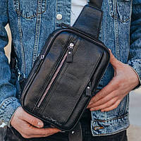 Слинг рюкзак мужской кожаный в классическом стиле TIDING BAG A25F-5519-1A