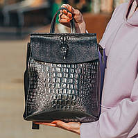 Женский черный рюкзак с тиснением из натуральной кожи Tiding Bag - 87135