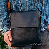 Кожаная черная мужская сумка-мессенджер Tiding Bag 925-3278