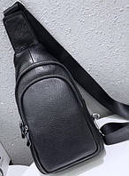 Кожаный мужской рюкзак-слинг черный на одно плечо TIDING BAG DM-23912