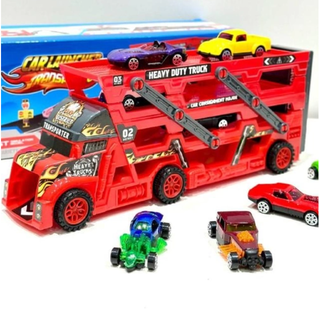 Дитяча ігрова "Фура-Трейлер K180A15" автовоз із трьома поверхами для 6 машинок, фото 1