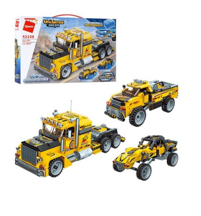 Рухомий конструктор 637 деталей "Qman 42108" 3в1 вантажівка, позашляховик і баггі., фото 1