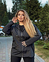 Женская осенняя куртка ветровка больших размеров черная . Размеры 48-50, 52-54, 56-58, 60-62
