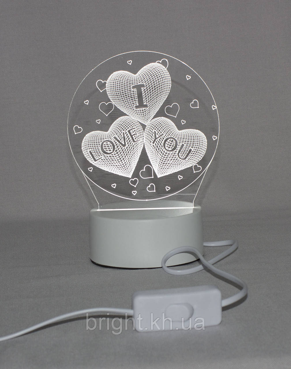 3D світильник, каганець, I love You, білий (3 відтінку), 220В