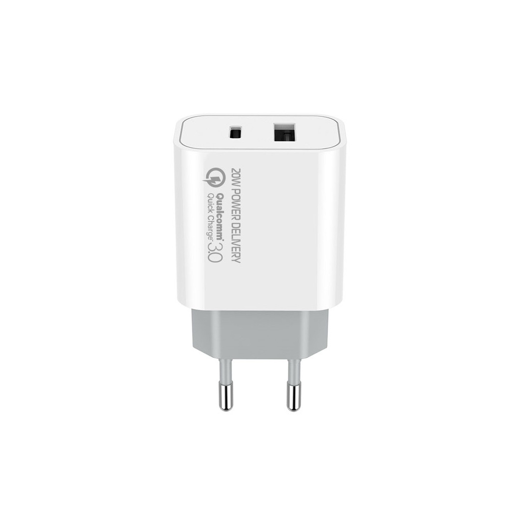 Мережевий зарядний пристрій гн.usb +гн.usb type C, qc3.0 20W, білий