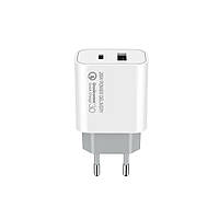 Мережевий зарядний пристрій гн.usb +гн.usb type C, qc3.0 20W, білий