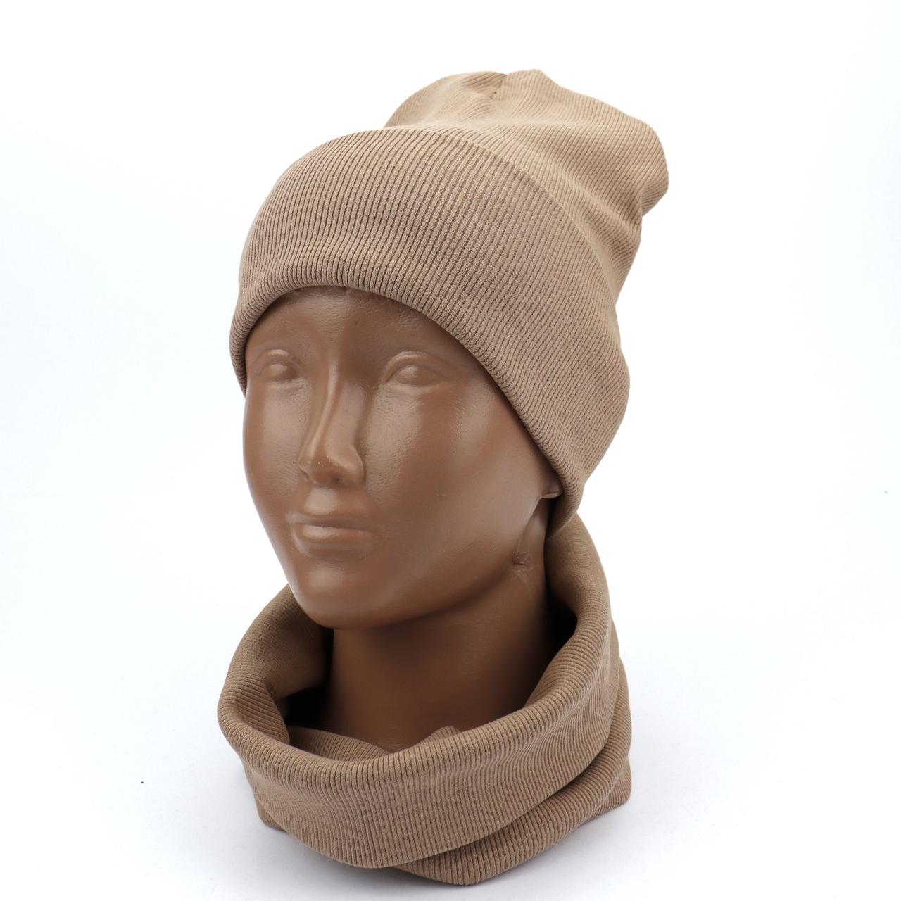 Комплект демі для дівчинки шапка та снуд бежевий тм Авекс розмір 49-50,53-54