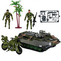 Военный Танк, Военный набор игрушек (танк инерционный, мотоцикл, 2 солдатика) HW-S 3507