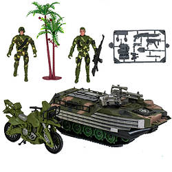 Військовий Танк, Військовий набір іграшок (танк інерційний, мотоцикл, 2 солдатики) HW-S 3507