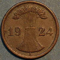 Монета "1 пфеніг" 1924, Веймарська республіка, VF-XF.