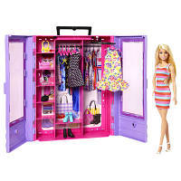 Сиреневый шкаф для одежды Mattel с куклой Барби Barbie HJL66