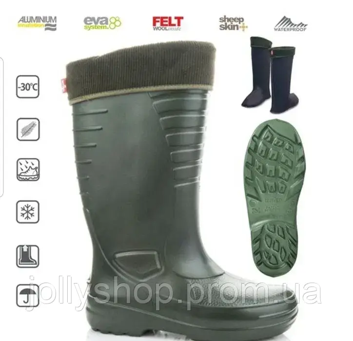 Гумові чоботи високі для риболовлі з носком Lemigo Grenlander. Теплі чоботи для рибалки Польща