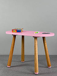 Овальний столик для дівчинки "Монтессорі" з натурального дерева Рожевий