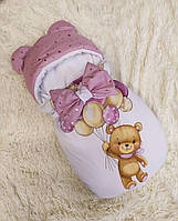 Спальник для малышей от рождения до 8 месяцев, розовый, принт Медвежонок с шариками