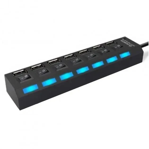Usb hub на 7 портів і 7 перемикачі on off hi-speed usb 2.0 чорний, фото 1