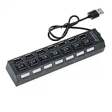 Usb hub на 7 портів і 7 перемикачі on off hi-speed usb 2.0 чорний, фото 3