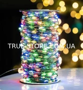 Гірлянда РОСА на катушці нитка 1000LED, 220В, 100метрів, Зелений провід, 8 режимів, Мультик колір(Не однотонна), фото 1