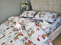 Ткань для постельного белья теплая фланель Веселые оленята на сером ,Турция