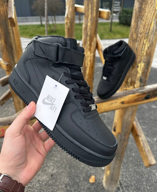 Зимові чоловічі кросівки Nike Air Force Winter Black high Взуття Найк Аір Форс чорні шкіряні з хутром високі