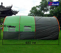 Туннельная палатка ангар Shark 480 х 260 х 200см на 8-10 человек (хаки зелёный) двухслойная полубочка
