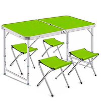 Туристический раскладной столик в комплекте со стульями для пикника с отверстием для зонтика, цвет зеленый