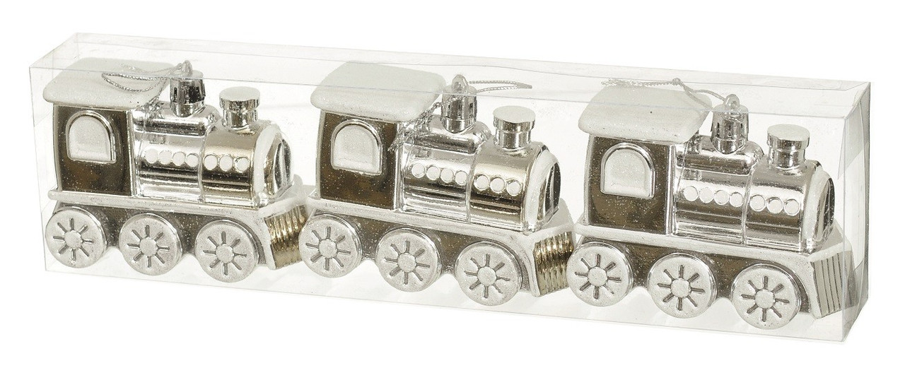 Набір новорічних ялинкових прикрас Потяг 3 шт пластик срібний