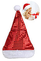 Новогодняя шапка колпак блестящая 58*40см. рождественская шапка с блестками Красный