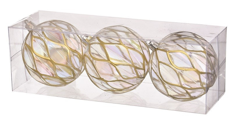 Набір прозорих кульок 3 шт пластик 8 см золота сітка