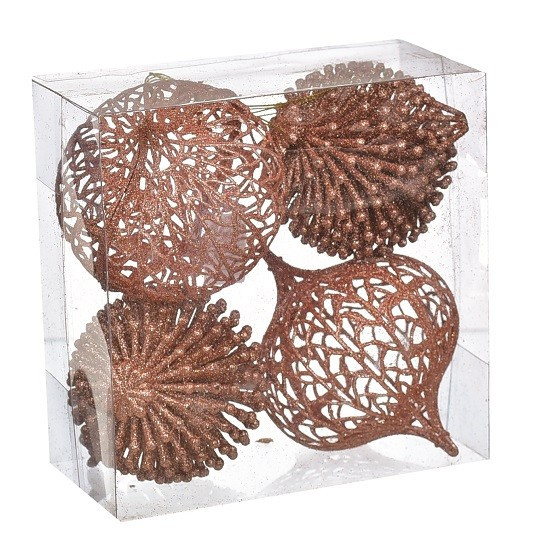 Набір декоративних кульок 4 шт, 10 см, пластик, мідний колір