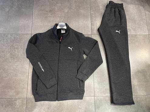 Чоловічий зимовий спортивний костюм Puma Темно-сірий утеплений на флісі, фото 3