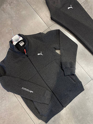 Чоловічий зимовий спортивний костюм Puma Темно-сірий утеплений на флісі, фото 1