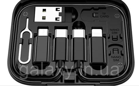 Кабель 5в1 Hoco Type-C-Type-C 3A адаптер Micro Lightning USB 0,28м набор в кейсе U114 Black, фото 1