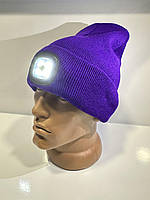 Шапка с фонарём LED USB B029 Фиолетовый