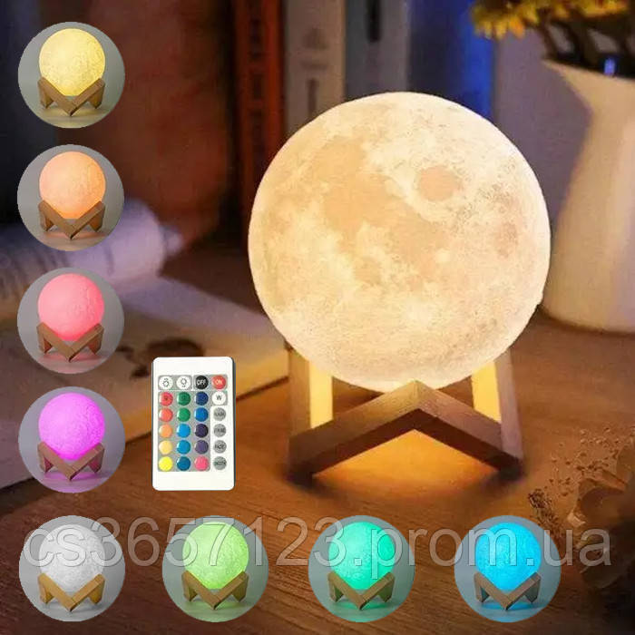 Настільна лампа світильник 3D Місяць с пультом / 3D лампа нічник / Дитячий нічник-світильник