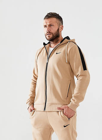 Чоловічий теплий спортивний костюм Nike світлий на флісі, яскравий зимовий спорт костюм Найк утеплений з капюшоном, фото 1
