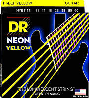 Струны для электрогитары DR NYE7-11 Hi-Def Neon Yellow K3 Coated Heavy 7-String Electric Guitar 11/60