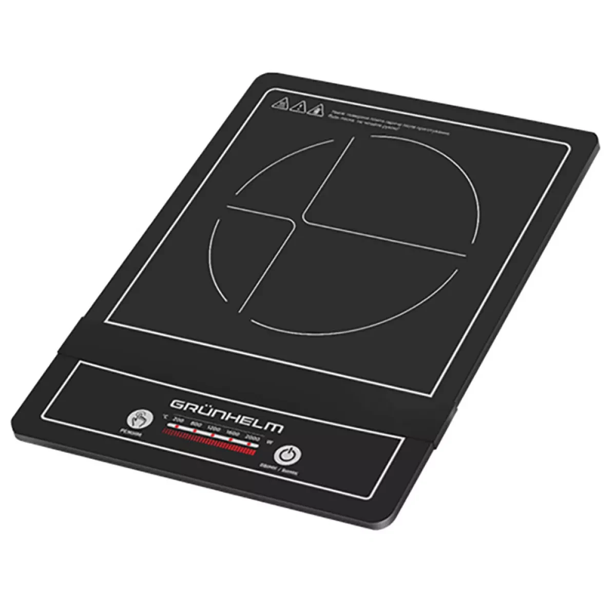 Індукційна плита Grunhelm GI-909 | Склокераміка | 2.0 кВт | 60-200 °C | Посуд 120-200 мм | 4 програми | Дисплей | Таймер
