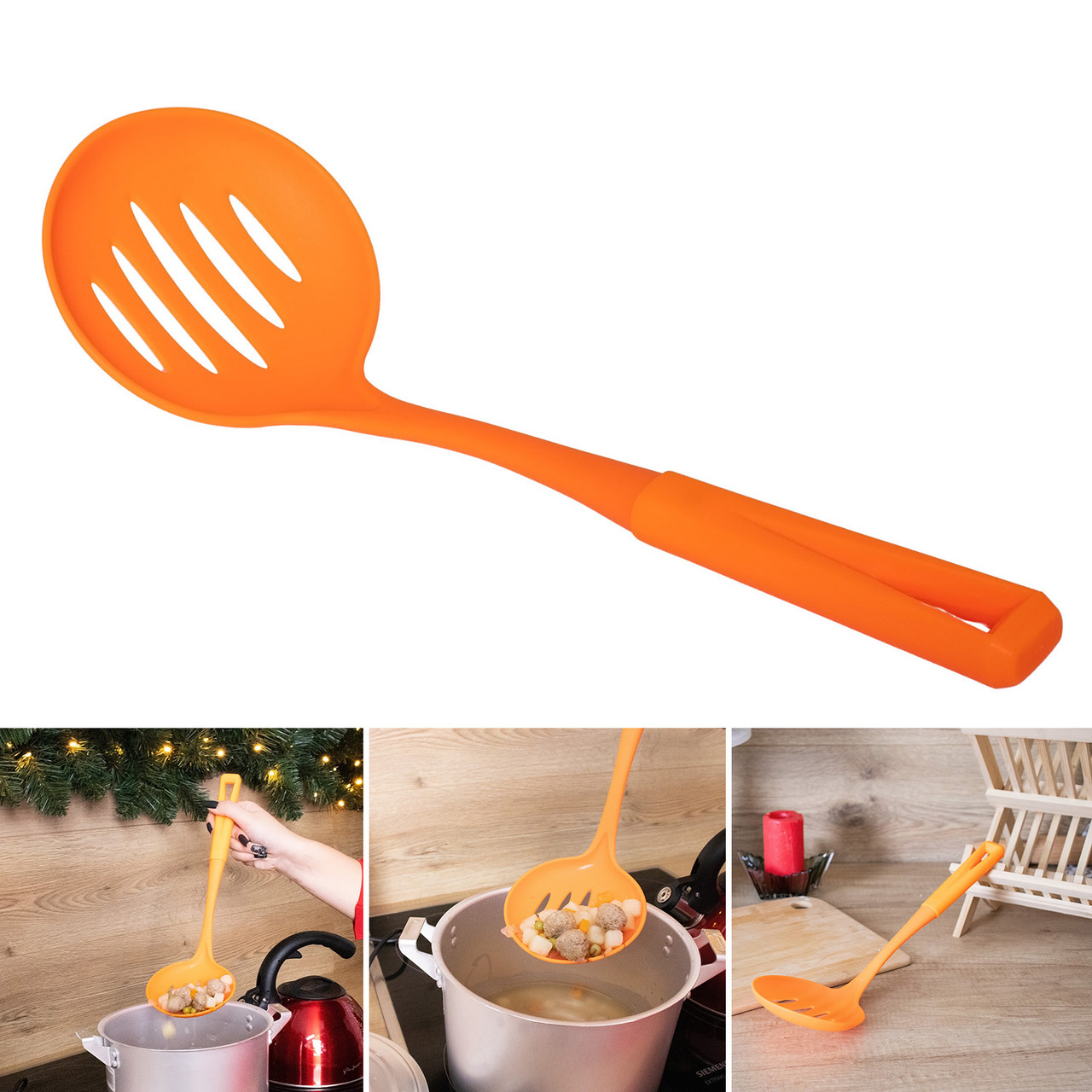 Шумівка кухарська пластикова перфорована з прорізами 34 см