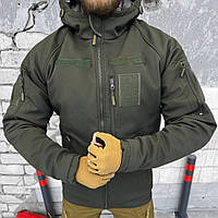Тактическая куртка Олива, зимний бушлат софтшел на утеплителе OMNI-HEAT, полевая куртка с капюшоном