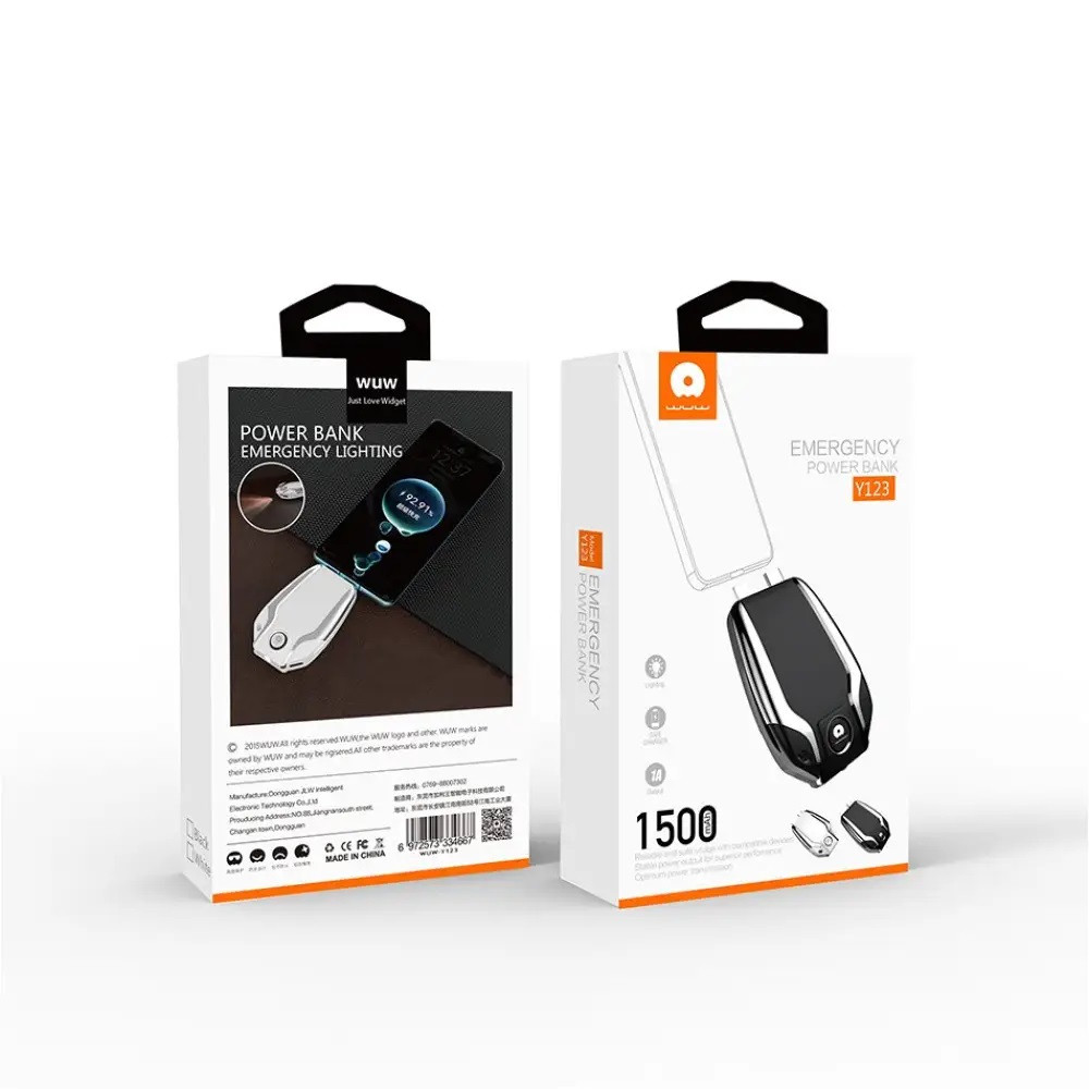 Повербанк WUW Y123 MINI 1500mAh Type-C/Lightning Чорний