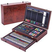 Набор для рисования 143 предмета, в деревянном чемодане / Детский набор для творчества / Набор юного художника